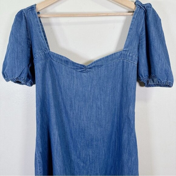 Zara  Denim Balloon Sleeve Heart Shaped Neckline Mini Dress - Picture 6 of 16
